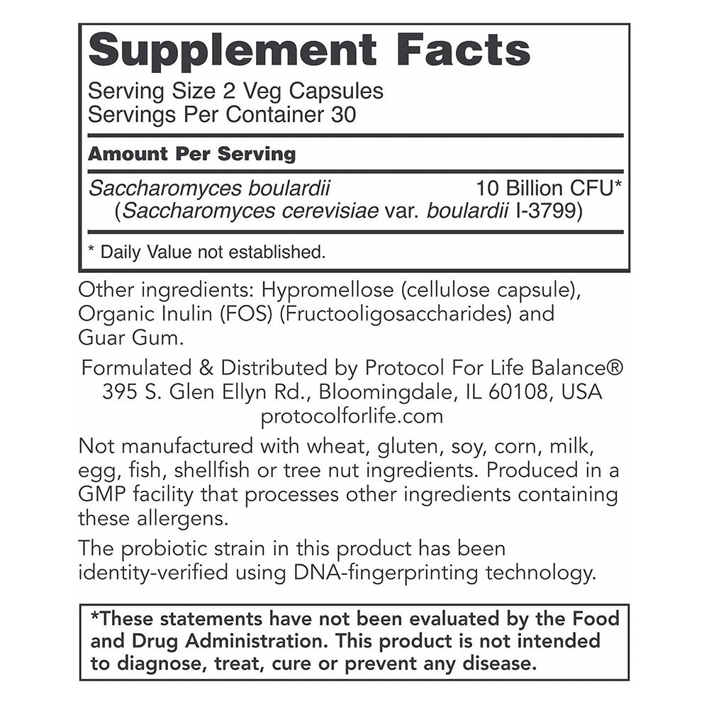 Protocol for Life Balance Saccharomyces Boulardii supplement facts