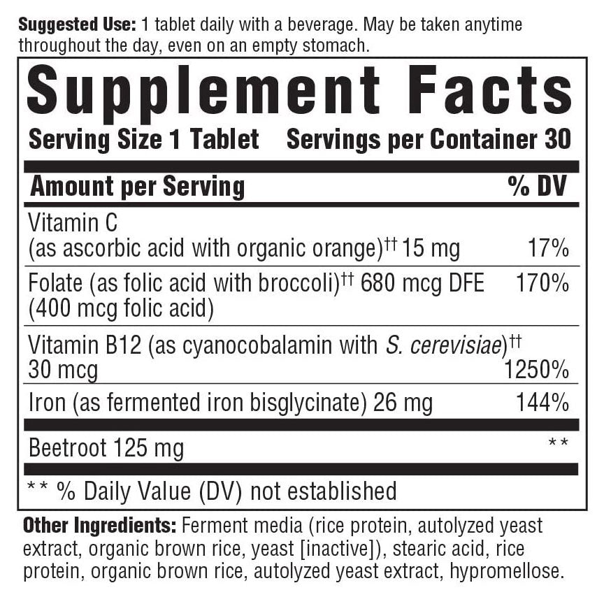 MegaFood Blood Builder iron supplement facts