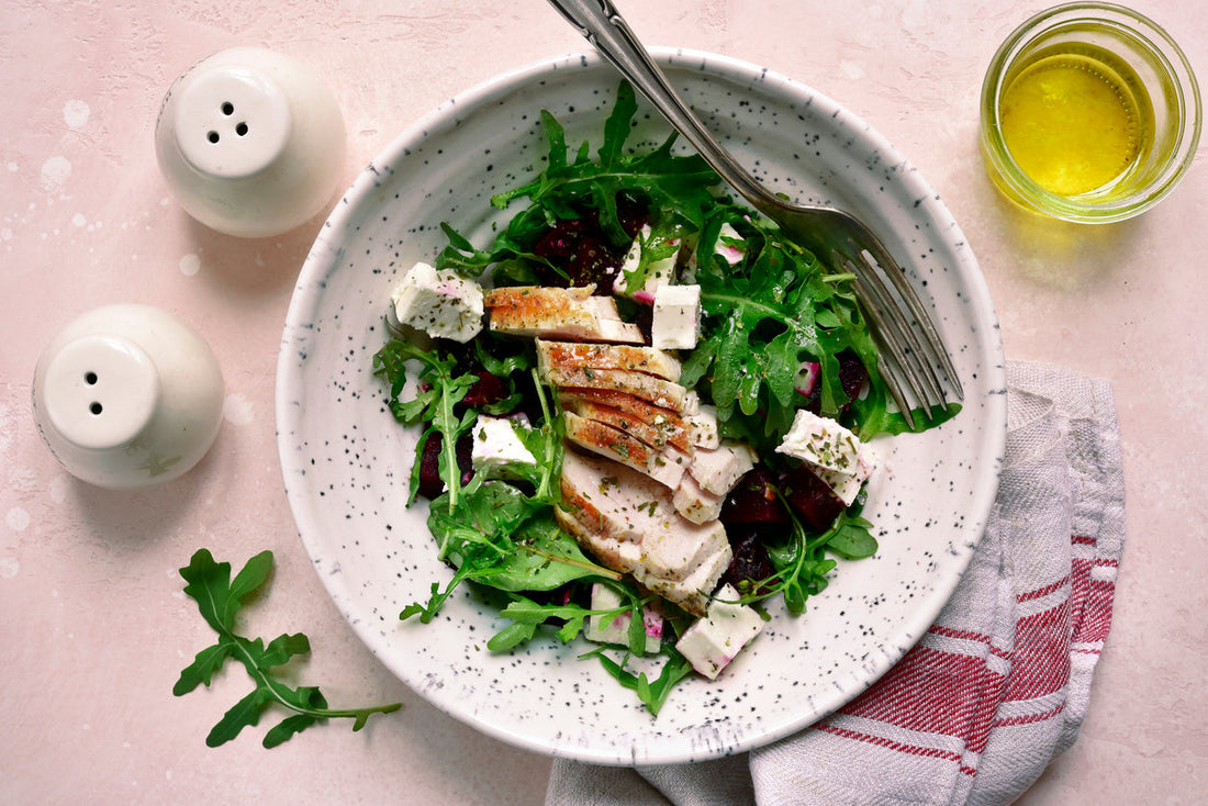 Hormone healthy grilled chicken & beet arugula salad