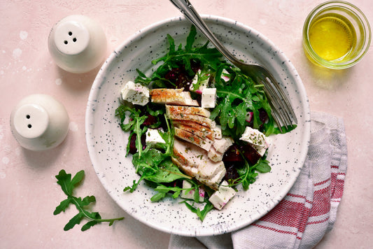 Hormone healthy grilled chicken & beet arugula salad