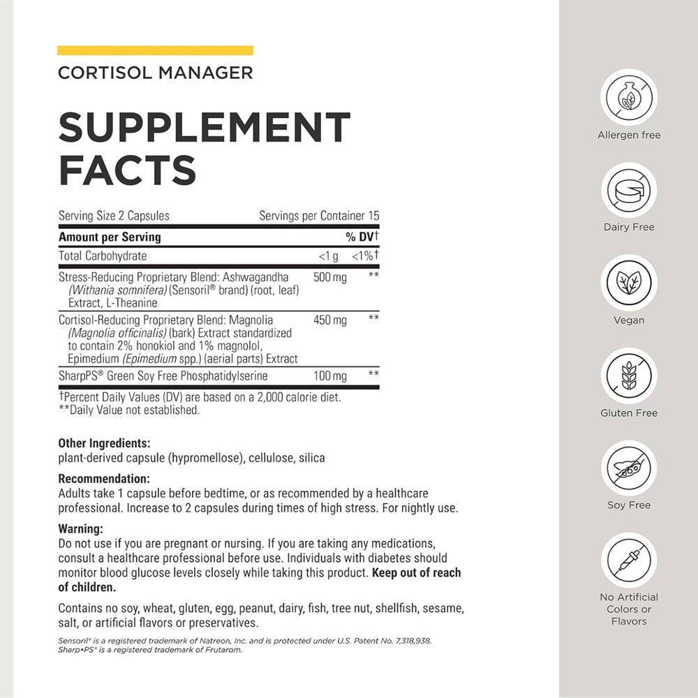 Integrative Therapeutics Cortisol Manager Allergen Free supplement facts