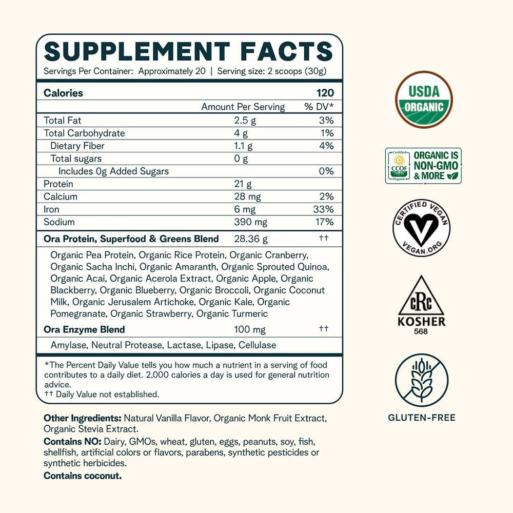 Ora Organic So Lean & So Clean plant-based superfood protein