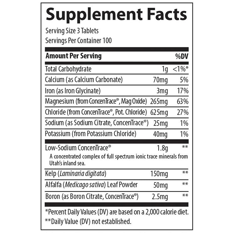Trace Minerals ConcenTrace Trace Mineral Tablets supplement facts