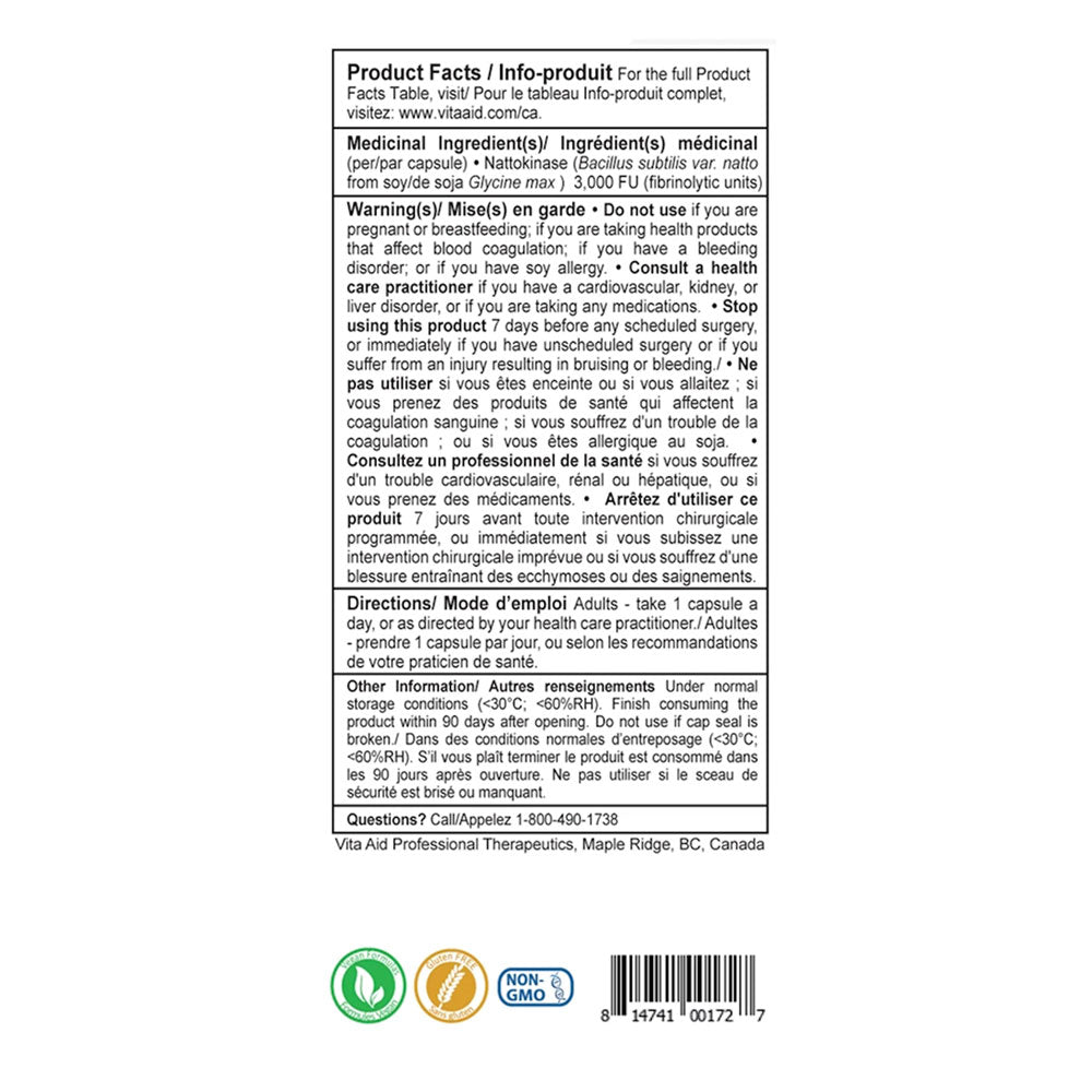 VitaAid Nattokinase 3000 supplement facts