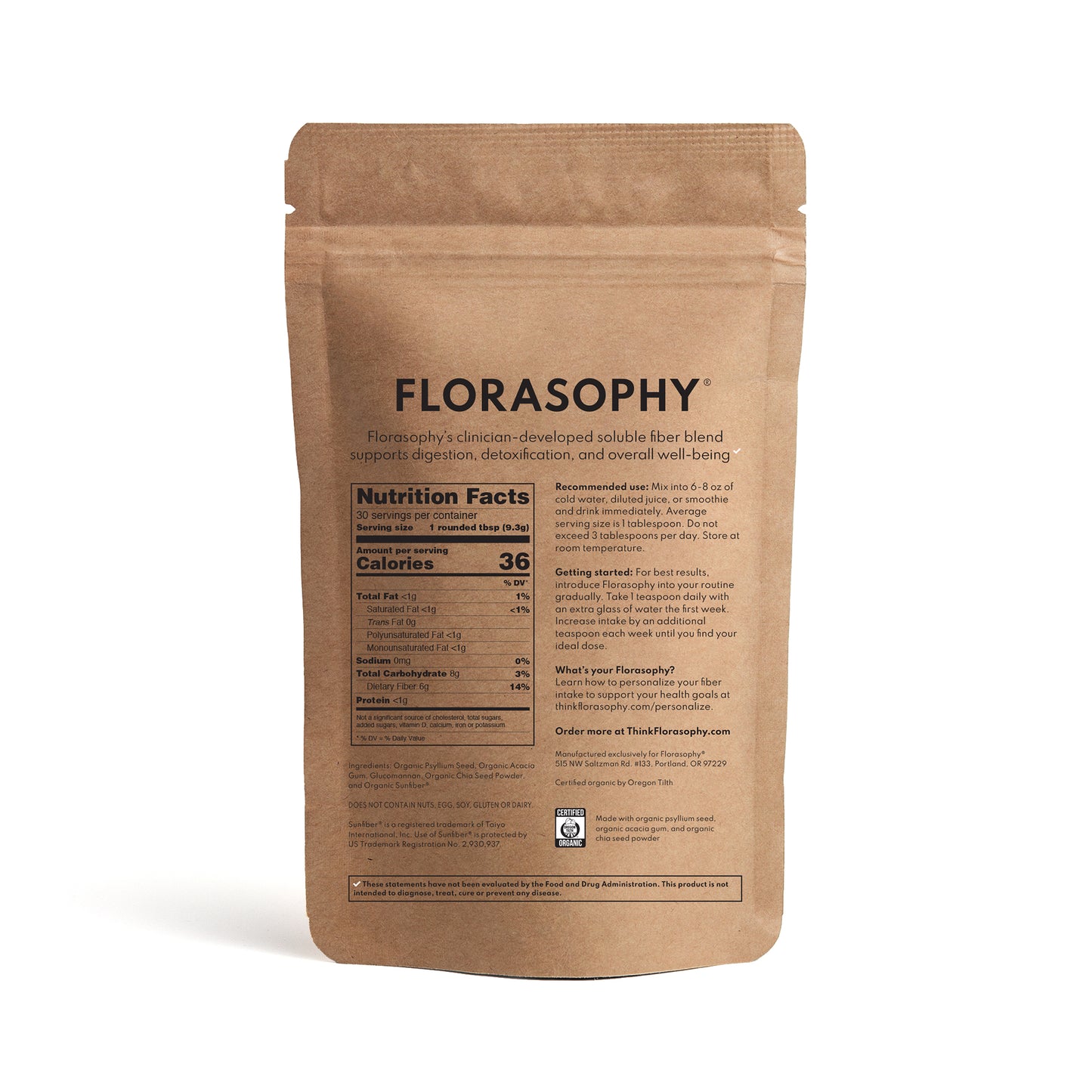 Florasophy Firm Up soluble fiber supplement facts