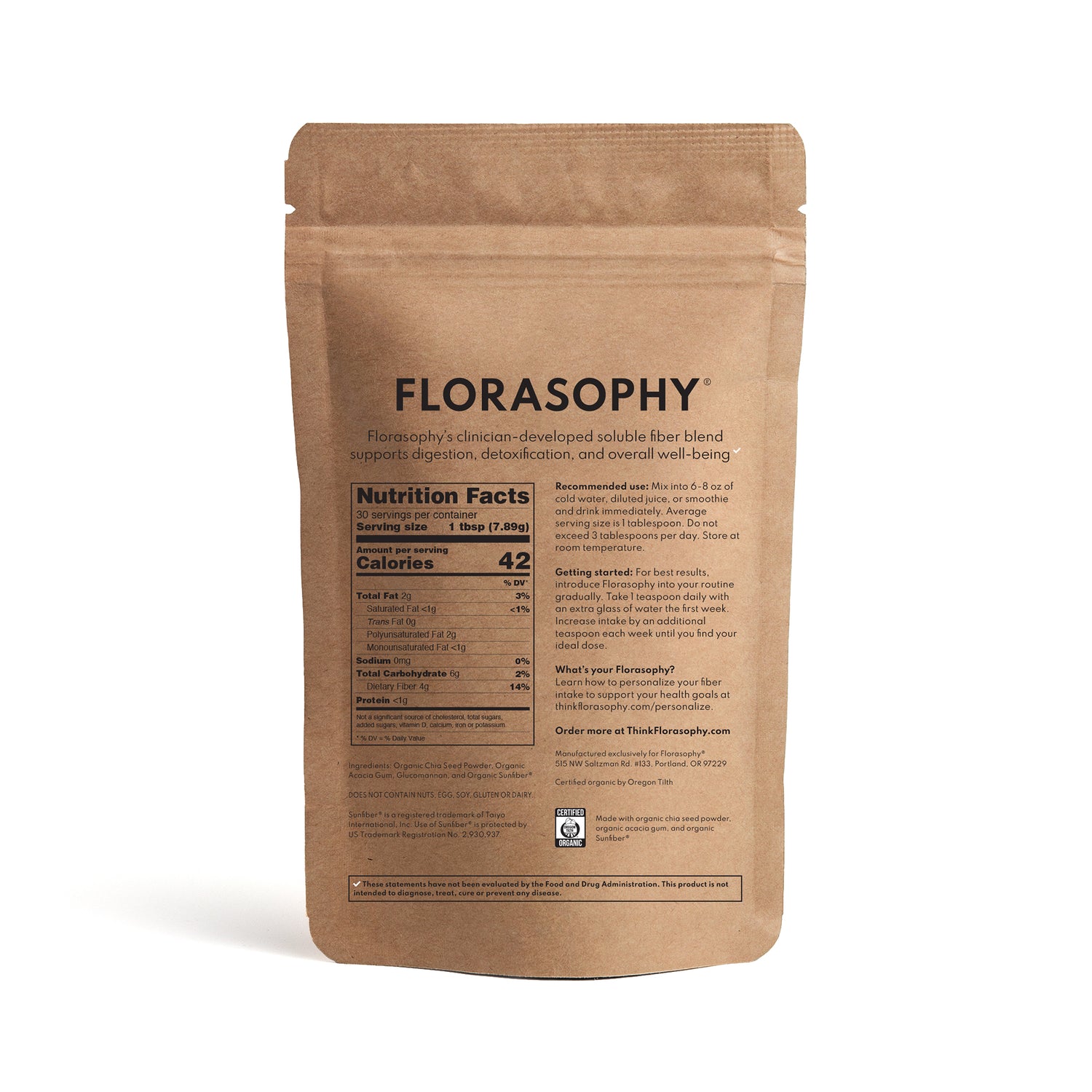 Florasophy Loosen Up fiber supplement facts