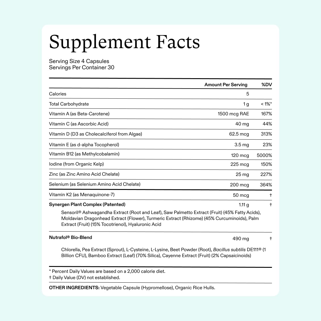 Nutrafol Women's Vegan Hair Growth supplement facts